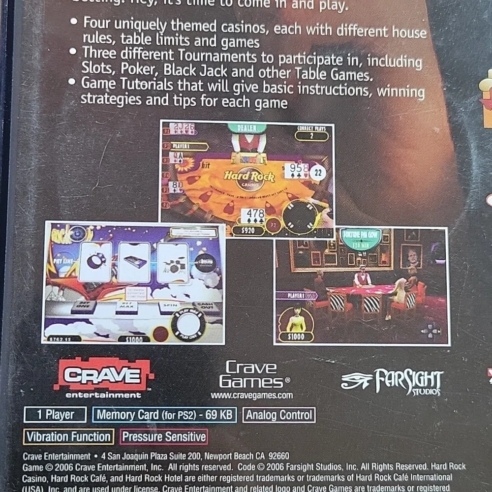 HARD ROCK CASINO PLAYSTATION 2 GAME 2006 GAMBLING